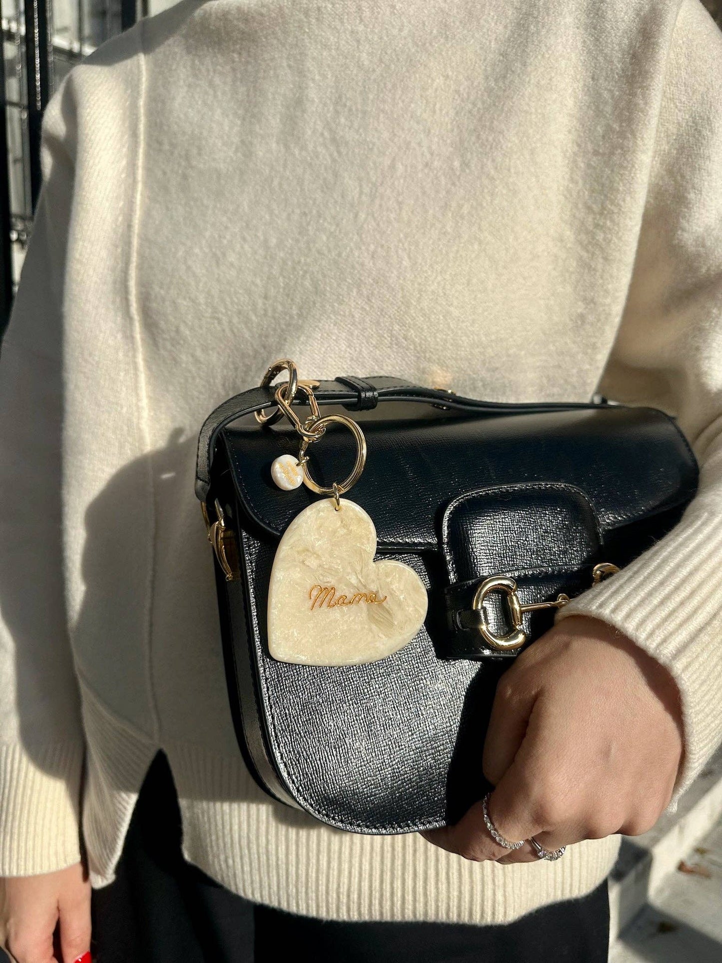 Hand-Painted Mama Heart Acetate Bag Charm + Keychain | Eco-Friendly