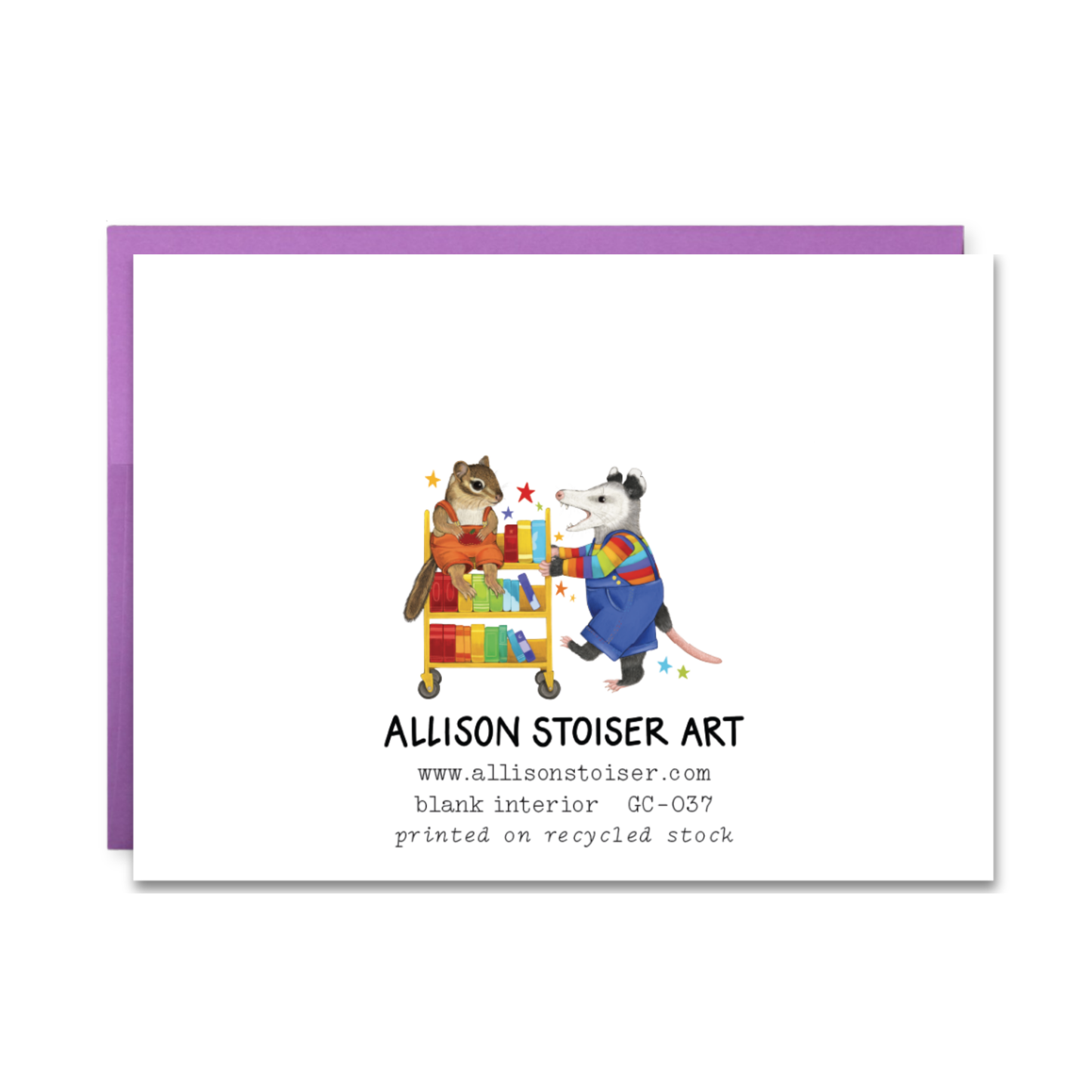 Reading Raccoon and Opossum Rainbow A2 Greeting Card (Everyday/Birthday/Pride)
