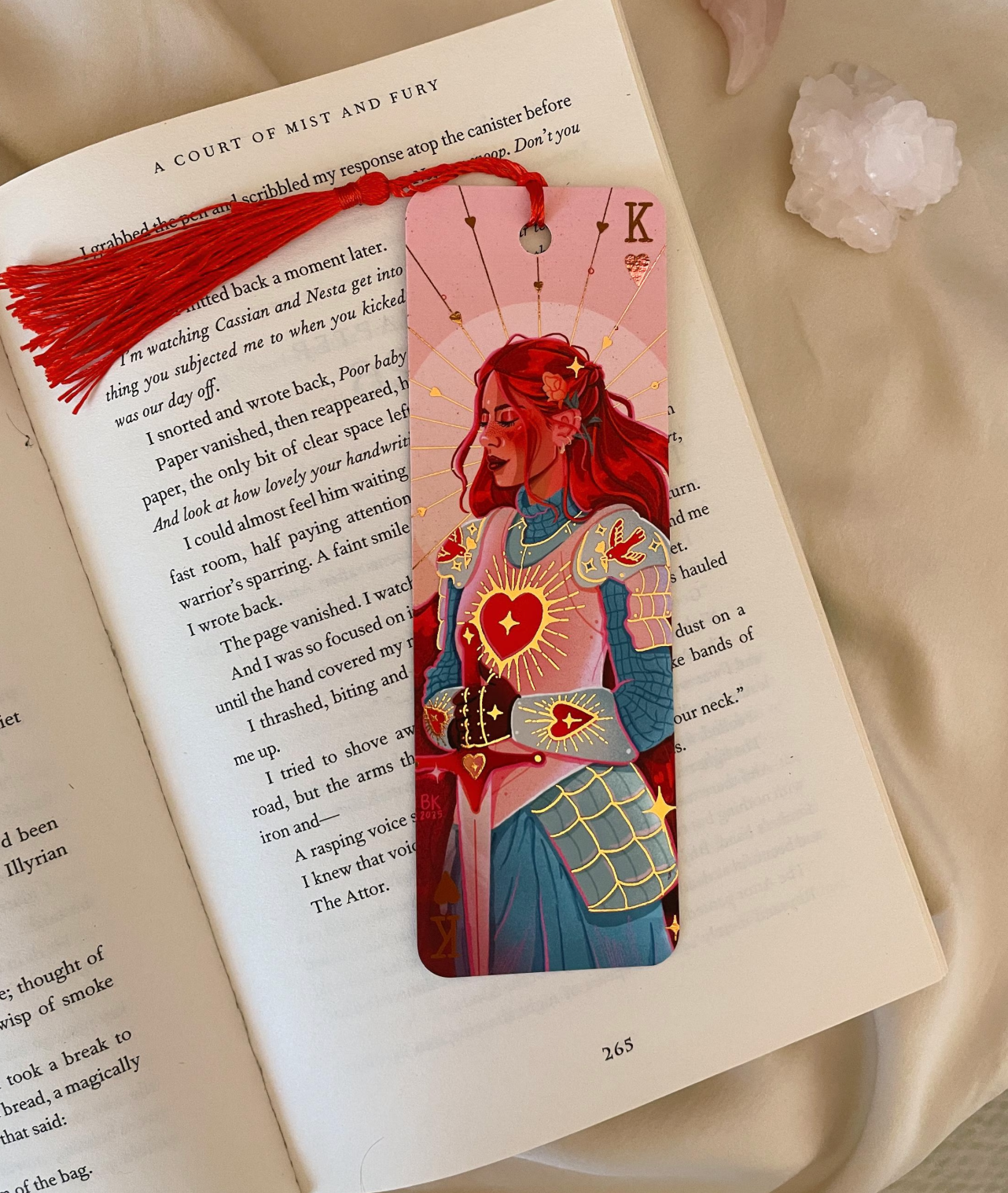 Knight of Hearts Rose Gold Foil Bookmark (red tassel)