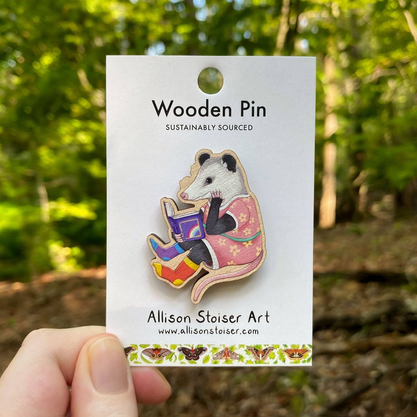 Reading Opossum Wooden Pin (Sustainably Sourced)