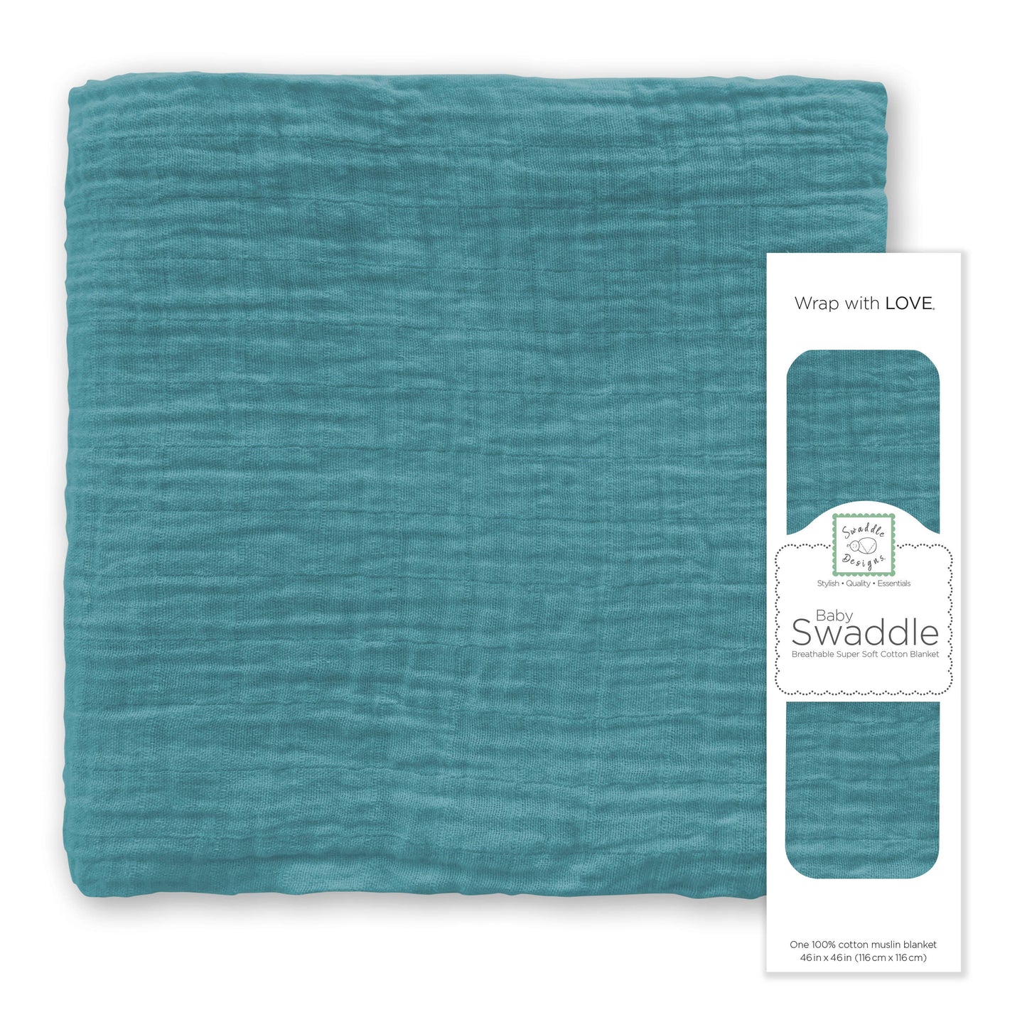 Teal Muslin Swaddle Blanket, Premium Cotton