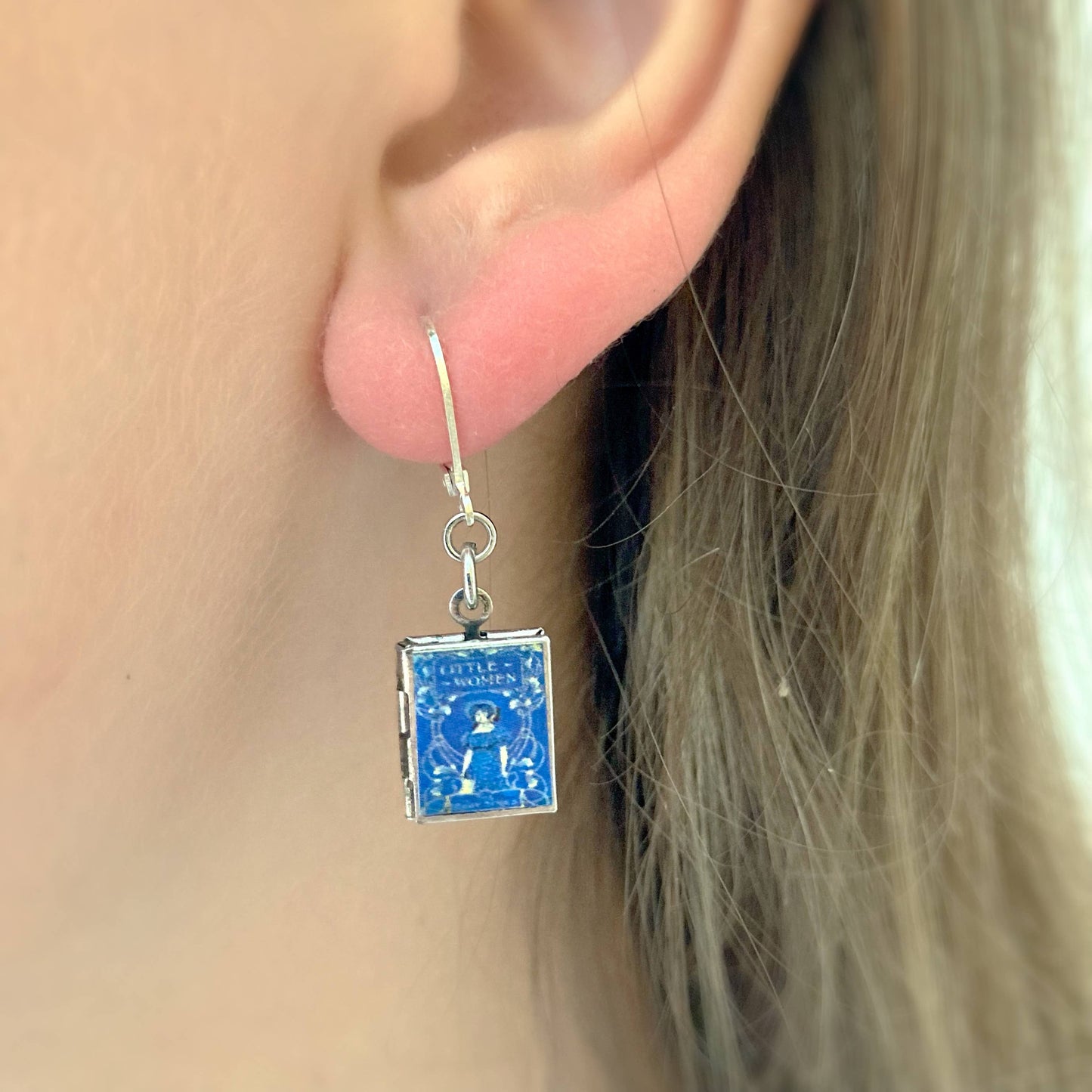 Earrings Book Locket Little Women - Blue Vintage Dress