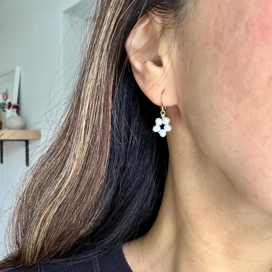 Daisy Pearl Earrings, Dainty 14K Gold Filled Pearl Earrings
