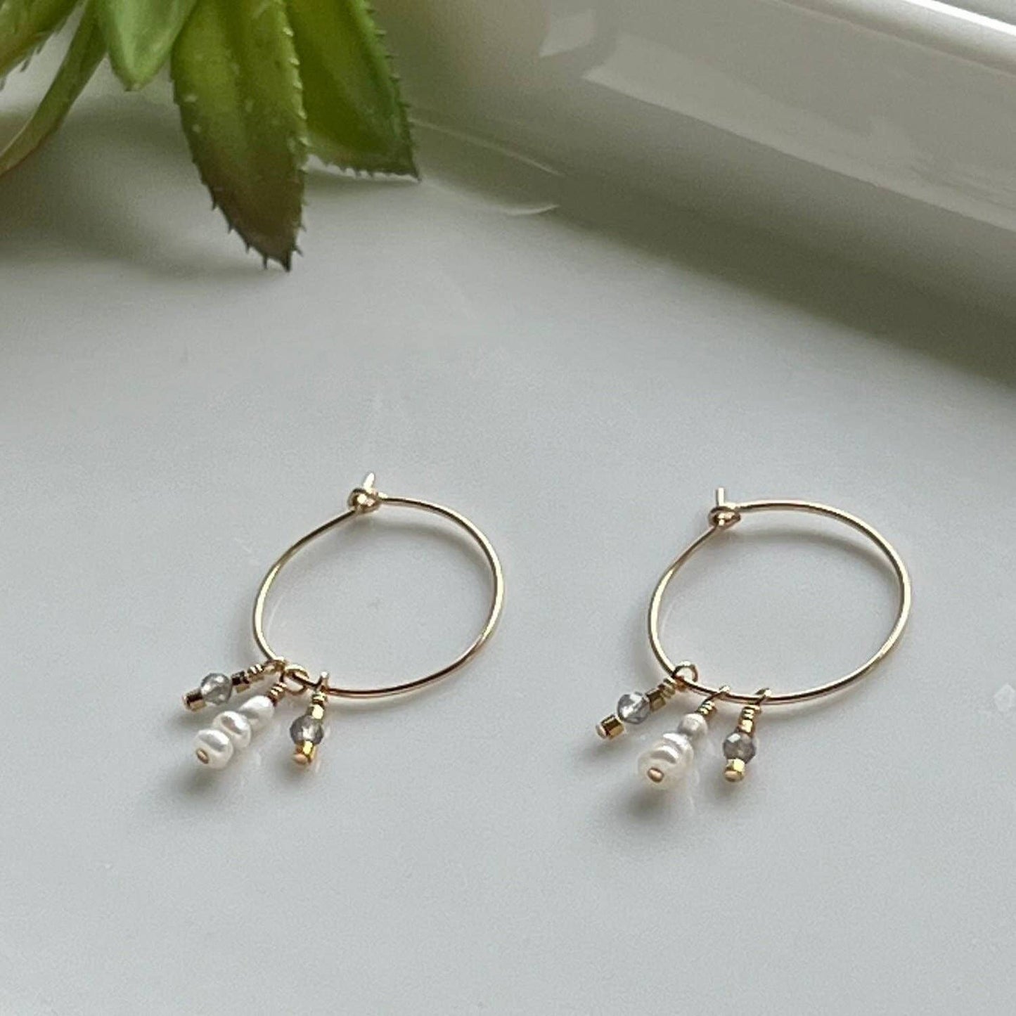 Rainbow Stone Hoop Earrings