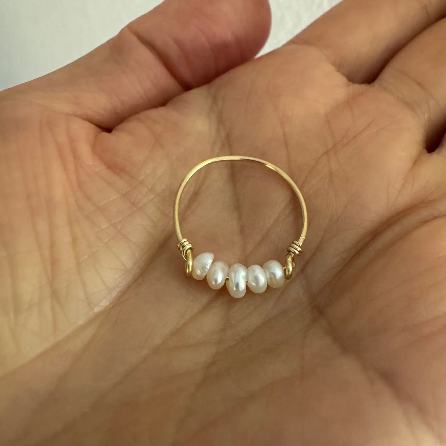 Pearl Cluster Ring, Dainty Freshwater Pearl Ring sz 7.5