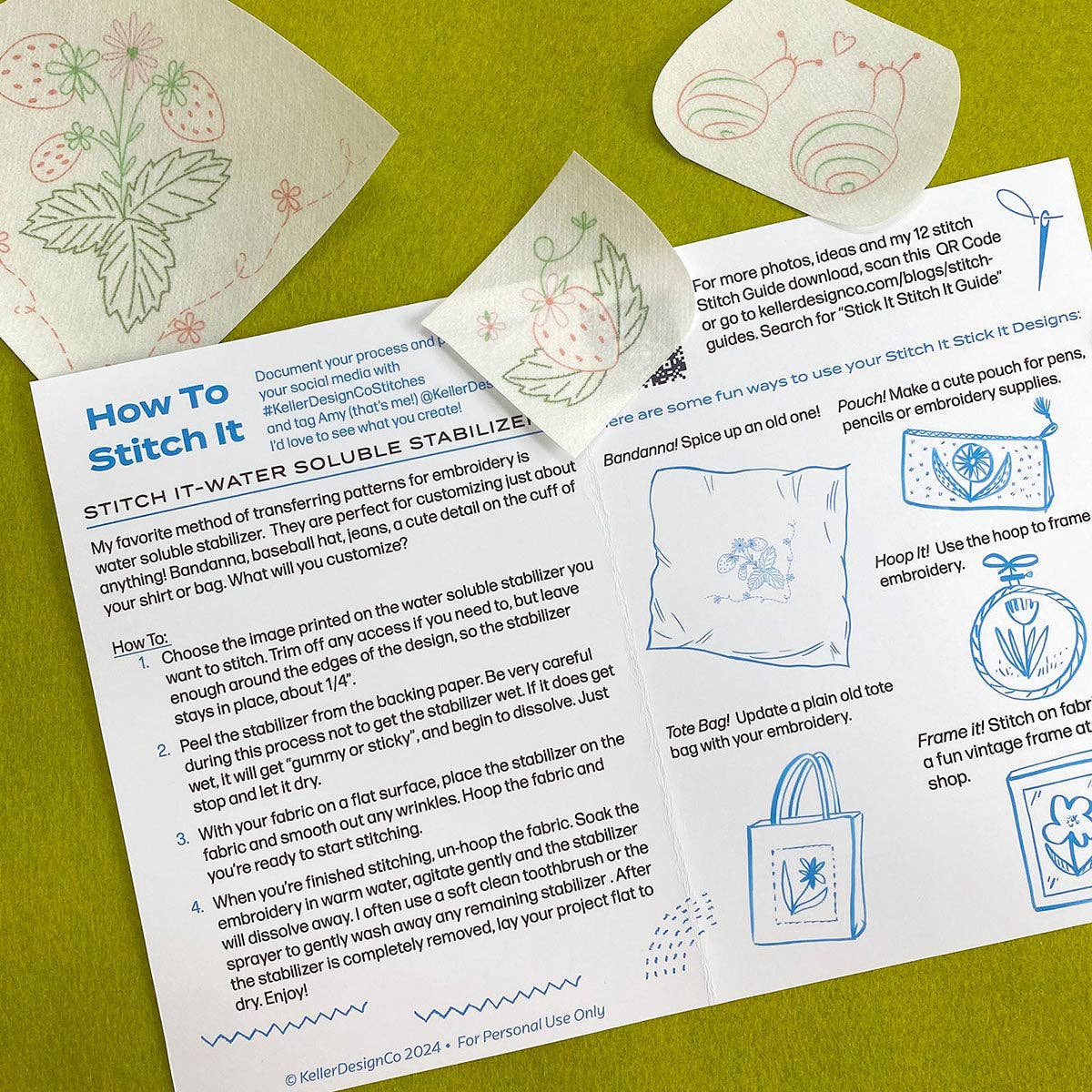 Stick It Stitch It Water Soluble Embroidery Patterns-Strawberry Patch