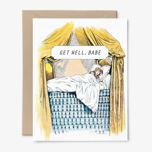 Get Well Babe Card | Vintage Art | Self Care | Feel Better
