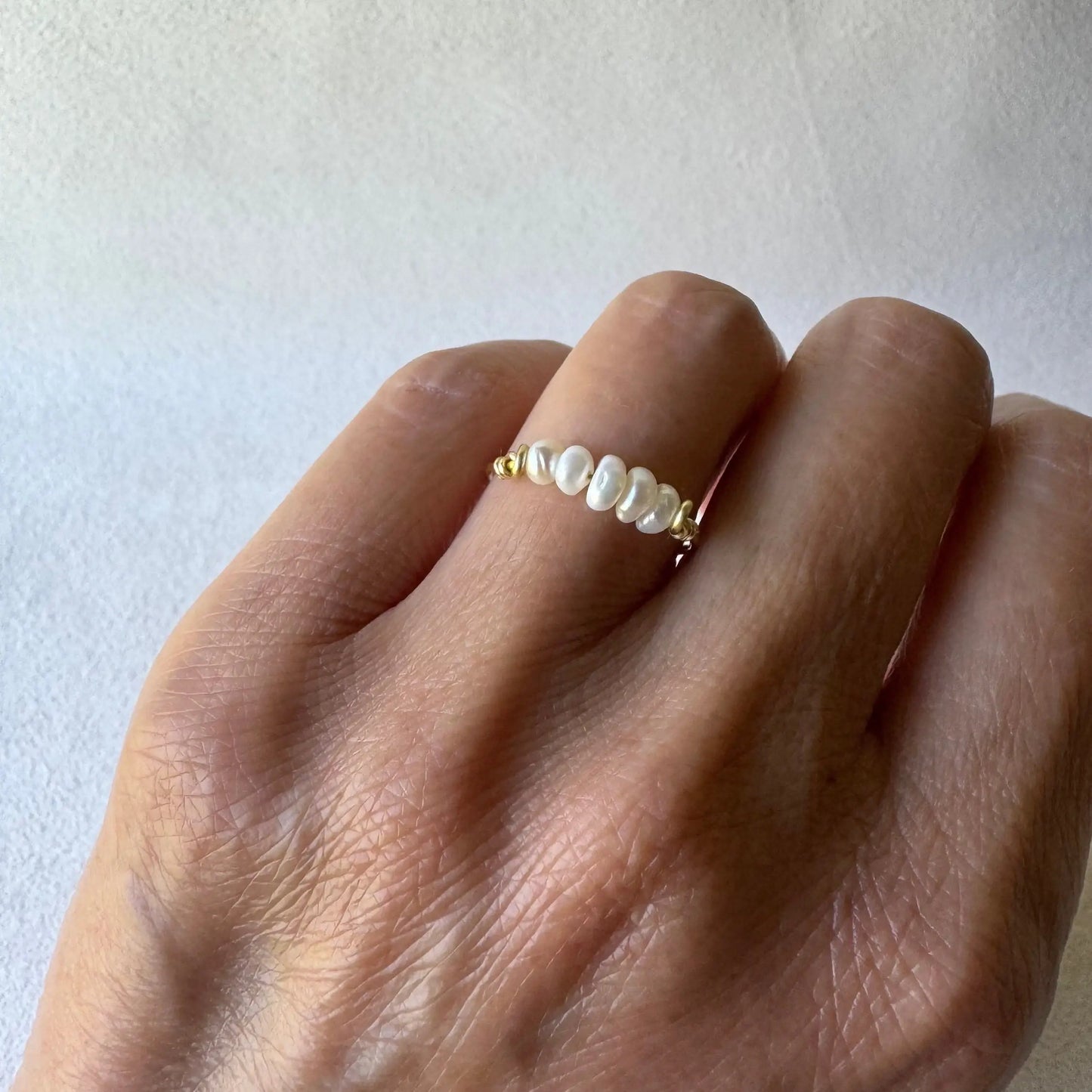 Pearl Cluster Ring, Dainty Freshwater Pearl Ring sz 7.5