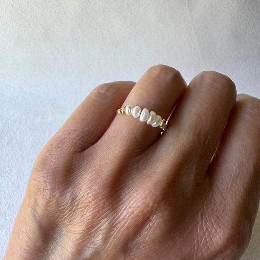 Pearl Cluster Ring, Dainty Freshwater Pearl Ring sz 7.5