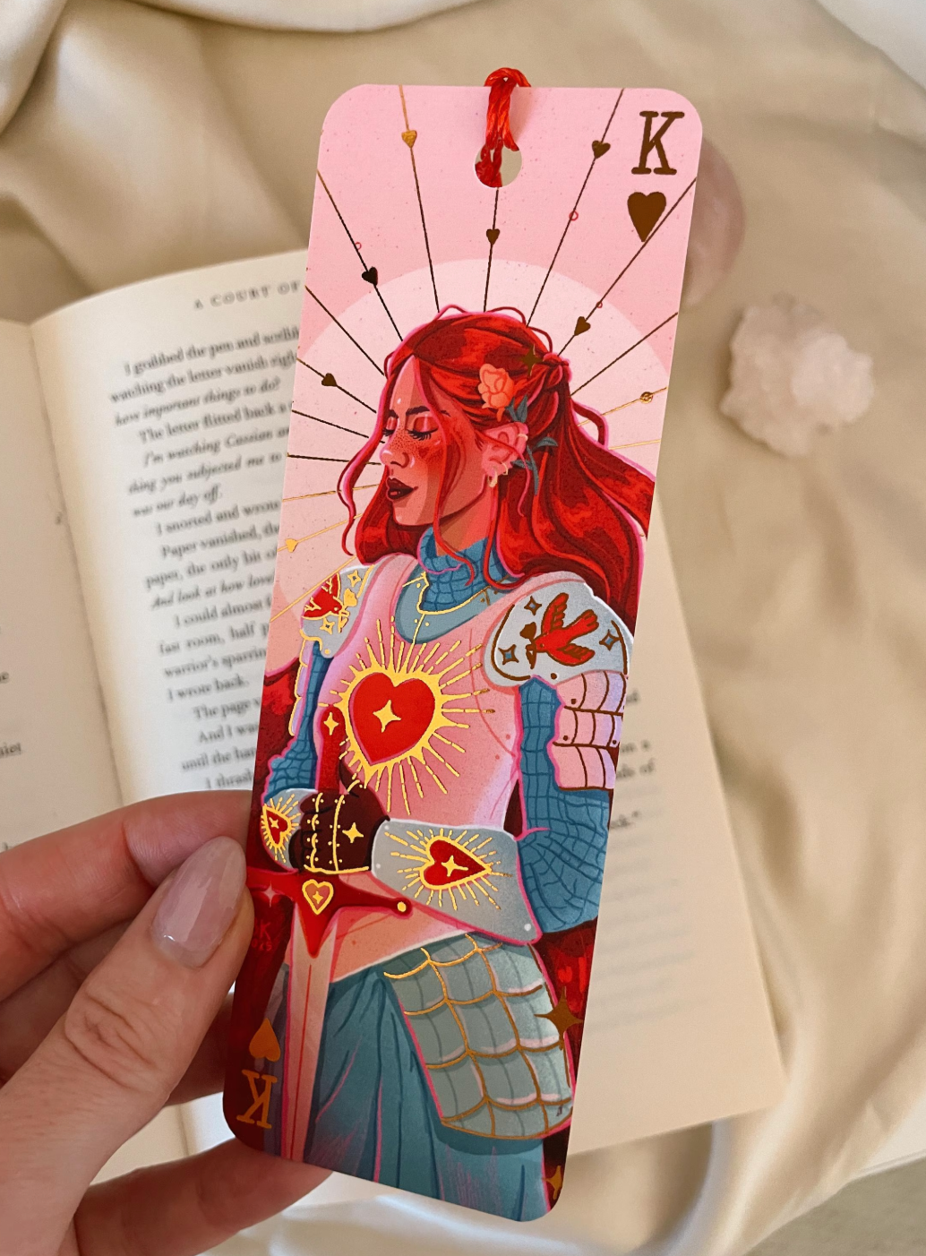 Knight of Hearts Rose Gold Foil Bookmark (red tassel)
