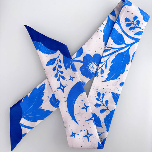 SKINNY SILK SCARF | Moonlit Blooms