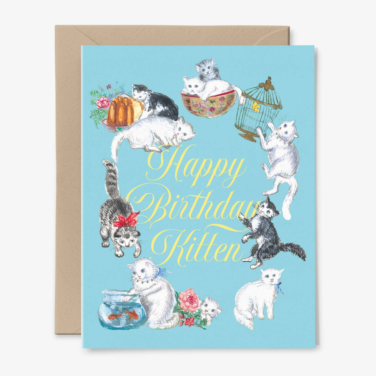 Happy Birthday Kitten Card | Cat Lady | Vintage Art | Bday