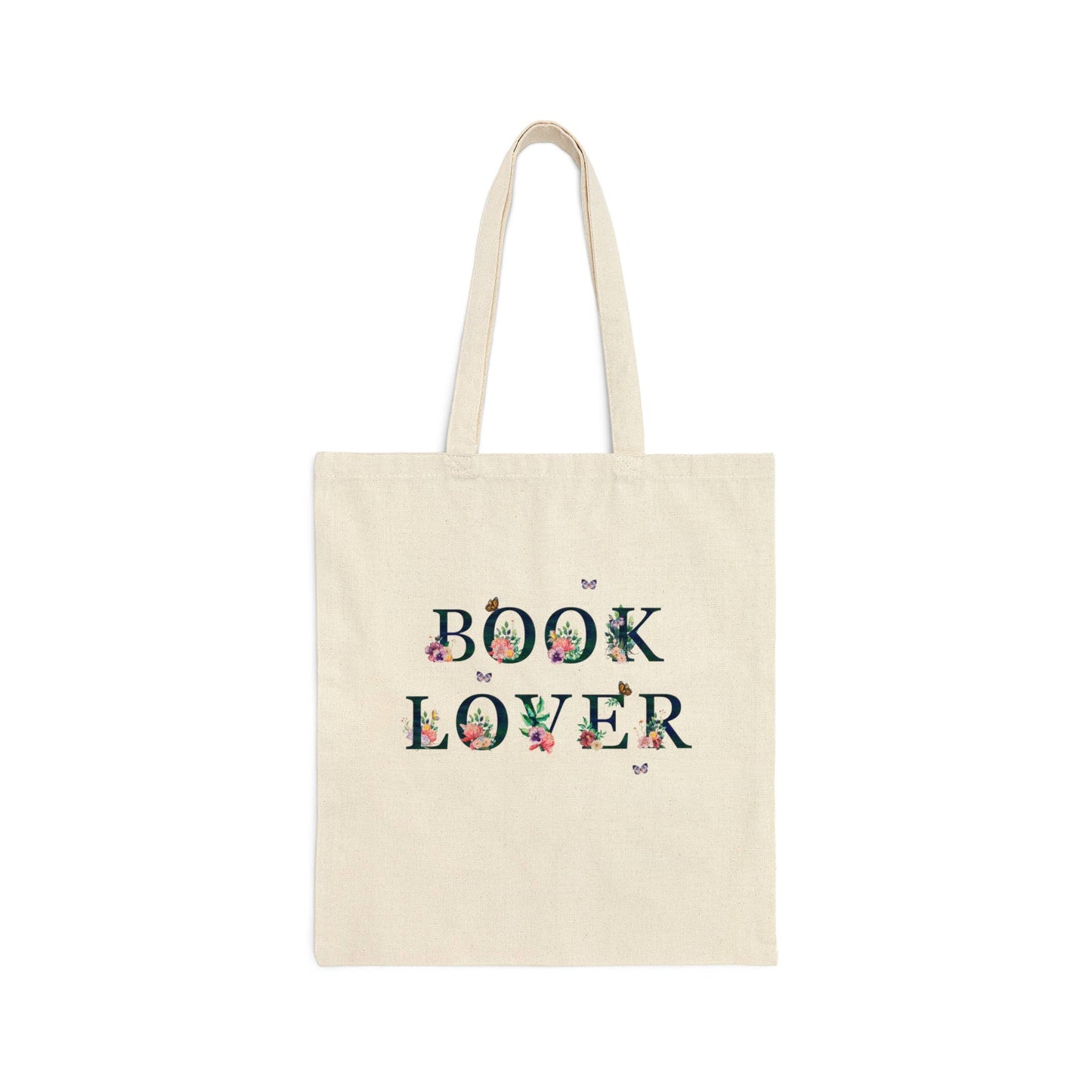 Book Lover Tote Bag with Whimsical Flowers and Butterflies