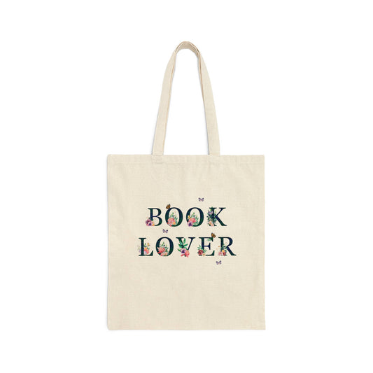 Book Lover Tote Bag with Whimsical Flowers and Butterflies