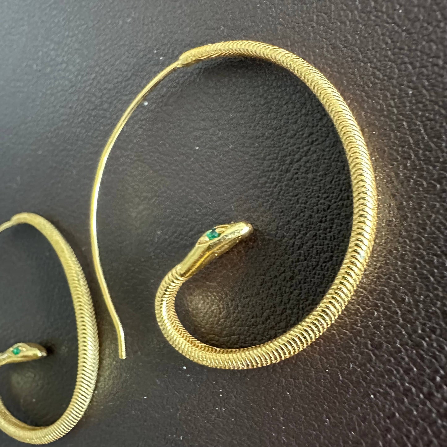 Green Zircon Earrings|Gold Mama Snakes |Gold Plated Hoops