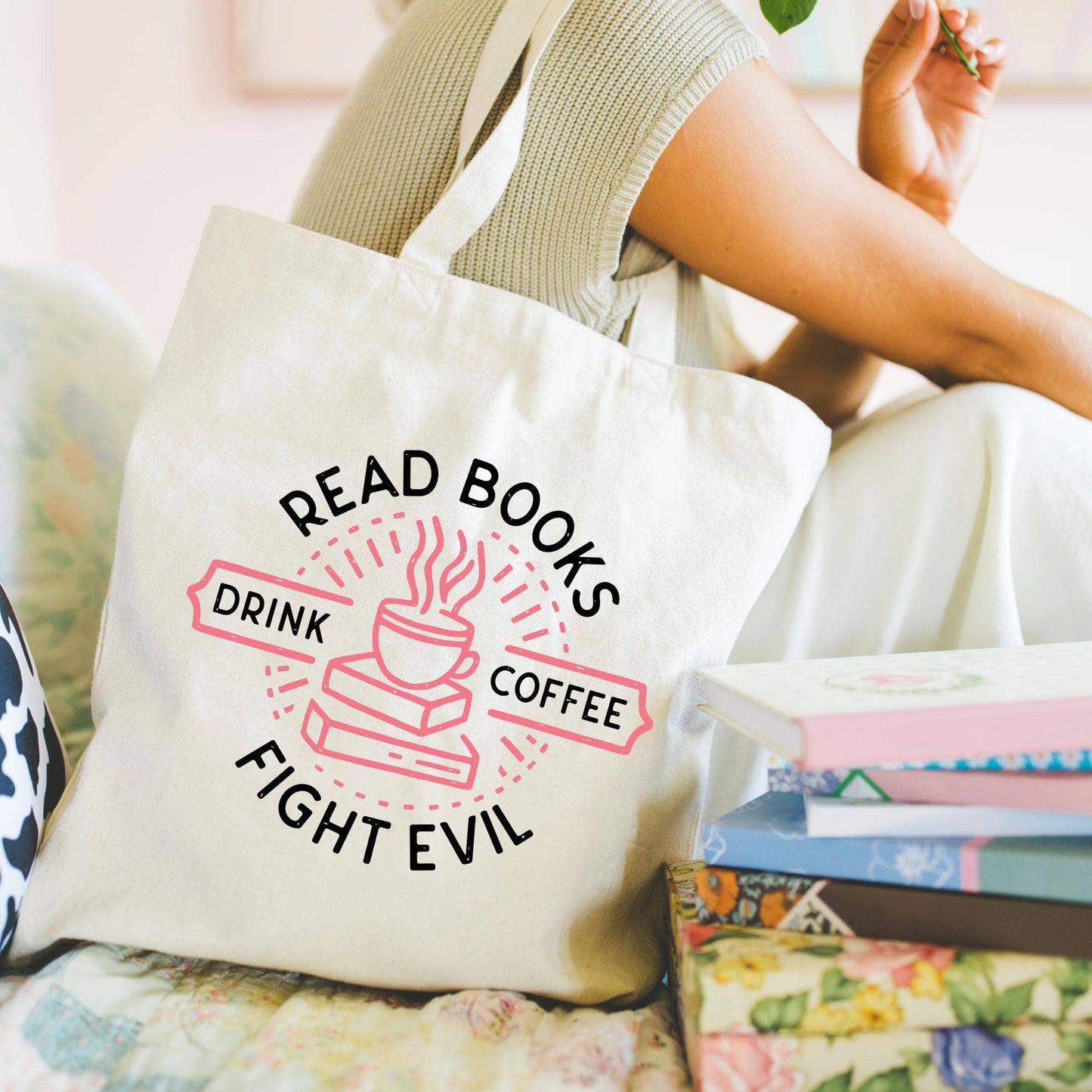 Read Books, Drink Coffee, Fight Evil Tote Bag