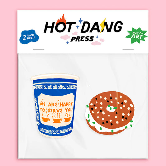 DIY - Iron On Art - NYC Breakfast Buddies (Hot Dang Press) Coffee Bagel