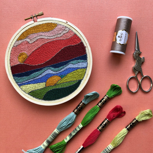 DIY Craft Kit - Embroidery - Stained Glass Landscape